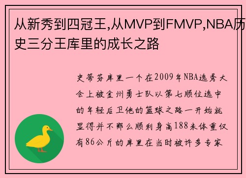 从新秀到四冠王,从MVP到FMVP,NBA历史三分王库里的成长之路